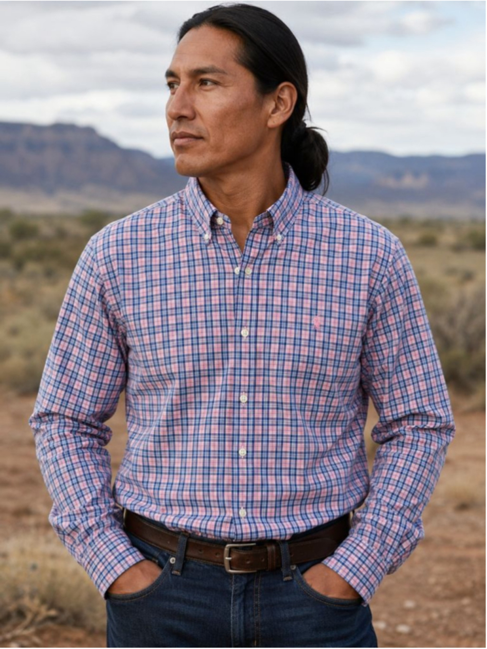Ralph Lauren Men's Casual Button Down Shirt, Neck 16.5, Pink & Blue Plaid